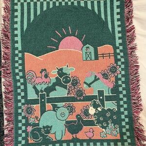 Barnyard Farm Animal Themed Woven Tapestry Wall Hanging Quality Blanket